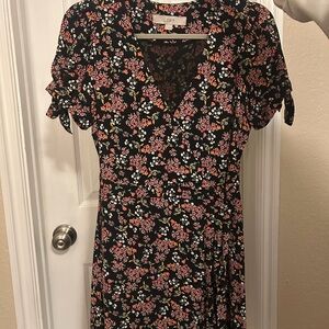 LOFT Black Dress with Pink and White Floral Pattern